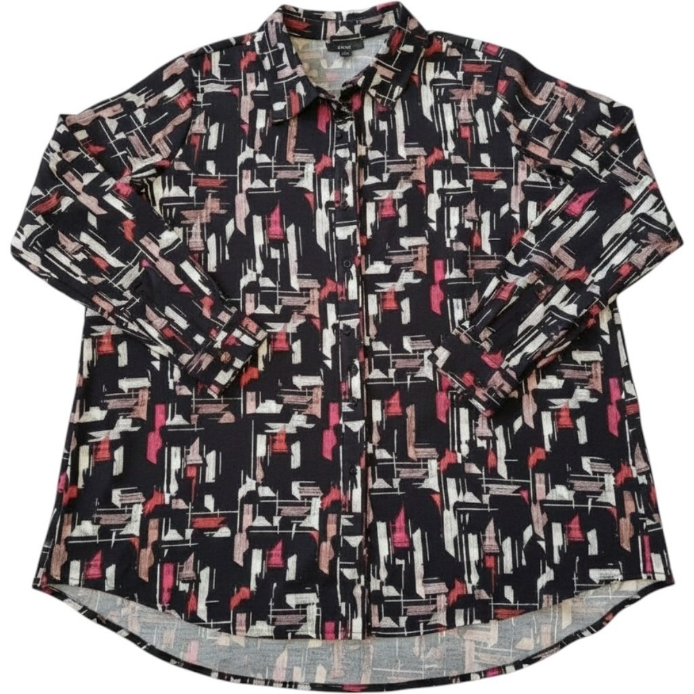 Women Alfani Blouse XL Black Abstract Button-Down Long Sleeve Relaxed Regular